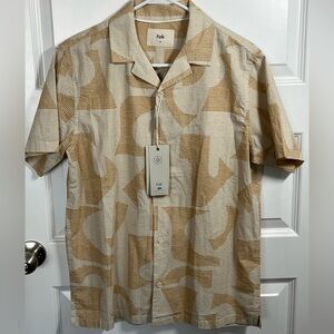Folk Textured button up shirt medium yellow/tan abstract camp shirt NWT
